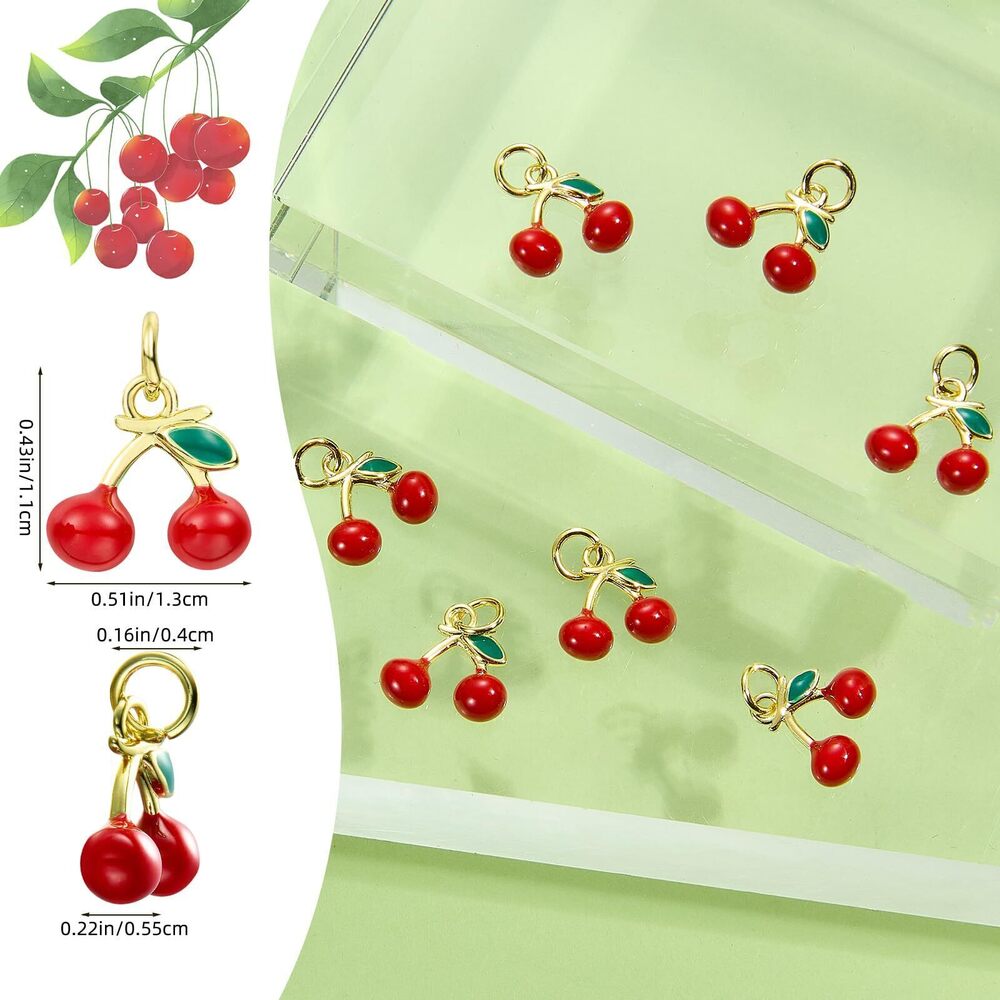 8141 10 Pcs Cherry Charms for Jewelry Making Bulk Red Cute Enamel Charms - Picture 2 of 7